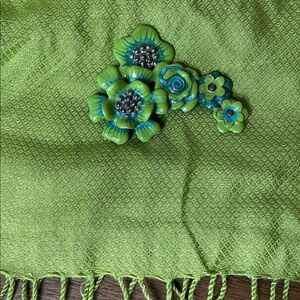 Vintage Enamel Pin. Lime Green with Accents of Teal and Gold.